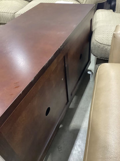 Brown Wooden TV Stand with Glass Doors