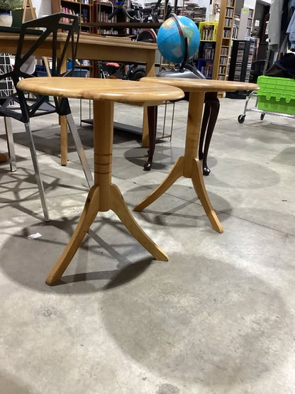 Round Wooden Side Table - Set of Two