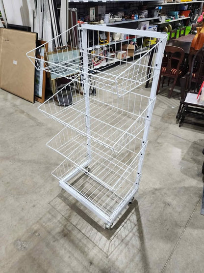 White Wire Basket Rolling Cart