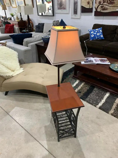 Side Table with Lamp and Metal Magazine Rack