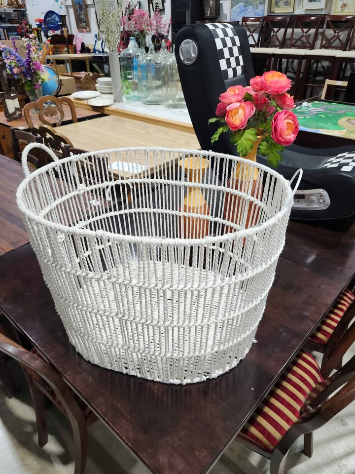 White Woven Stringed Basket