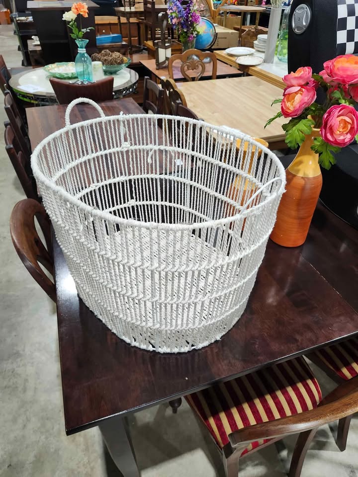 White Woven Stringed Basket