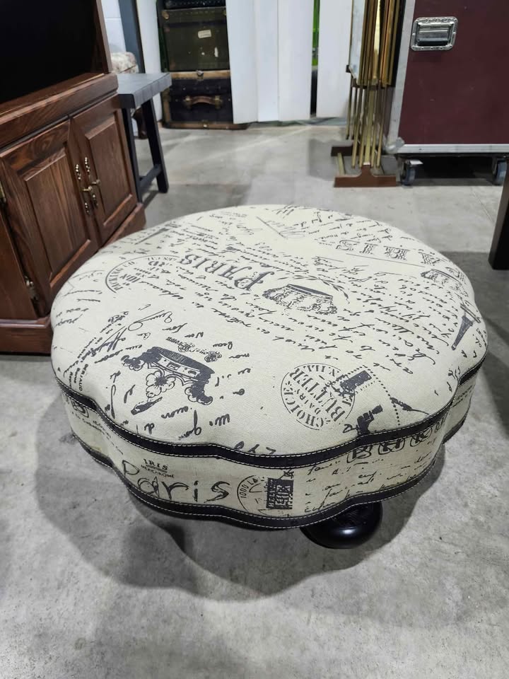 Round Vintage Paris Themed Ottoman