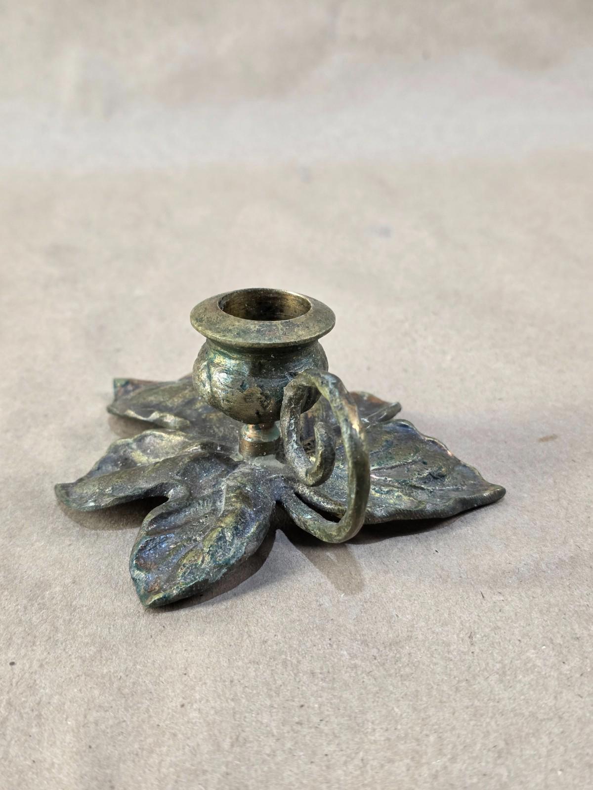 Vintage Early 20th Century Japanese Brass  Candle Holder, Lily Pad