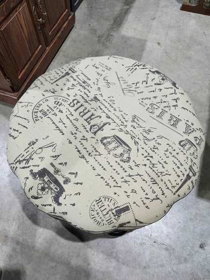 Round Vintage Paris Themed Ottoman