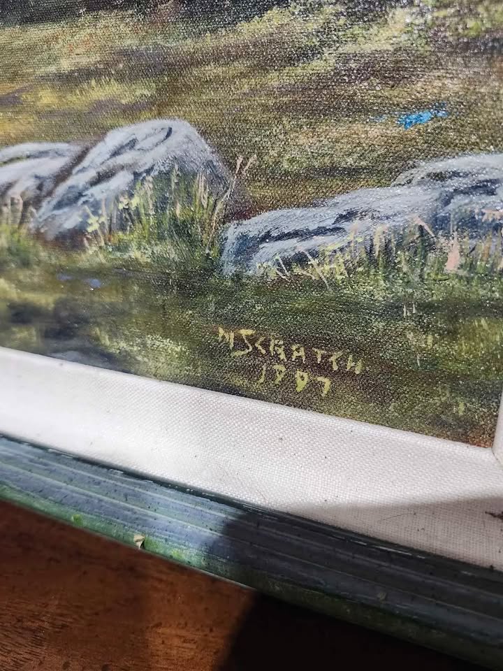 Framed Rocky Mountain Landscape Oil Painting