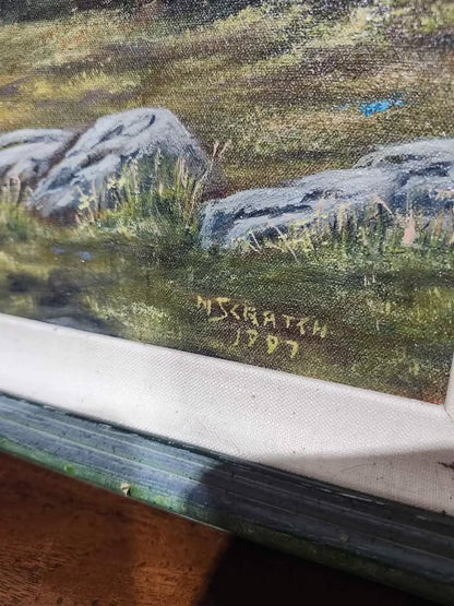 Framed Rocky Mountain Landscape Oil Painting