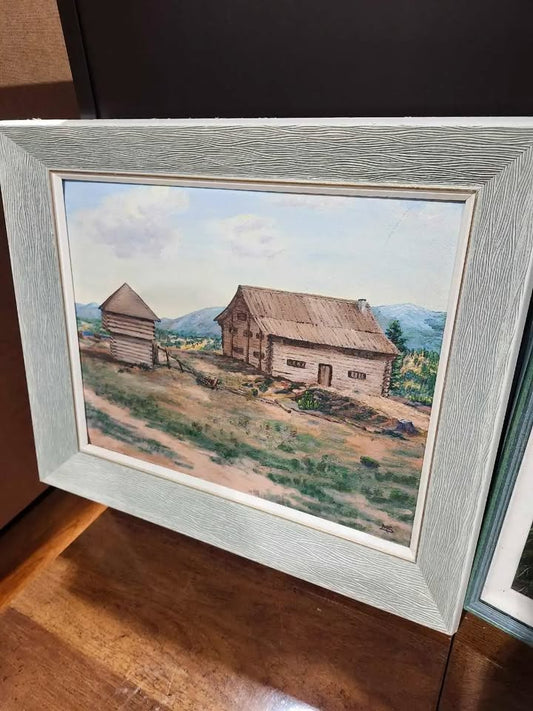 Framed Original Rustic Cabin Painting
