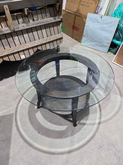 Round Glass Top Coffee Table Dark Wood Base