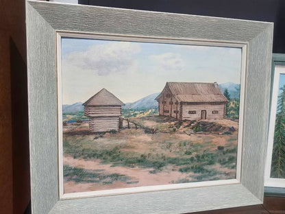 Framed Original Rustic Cabin Painting