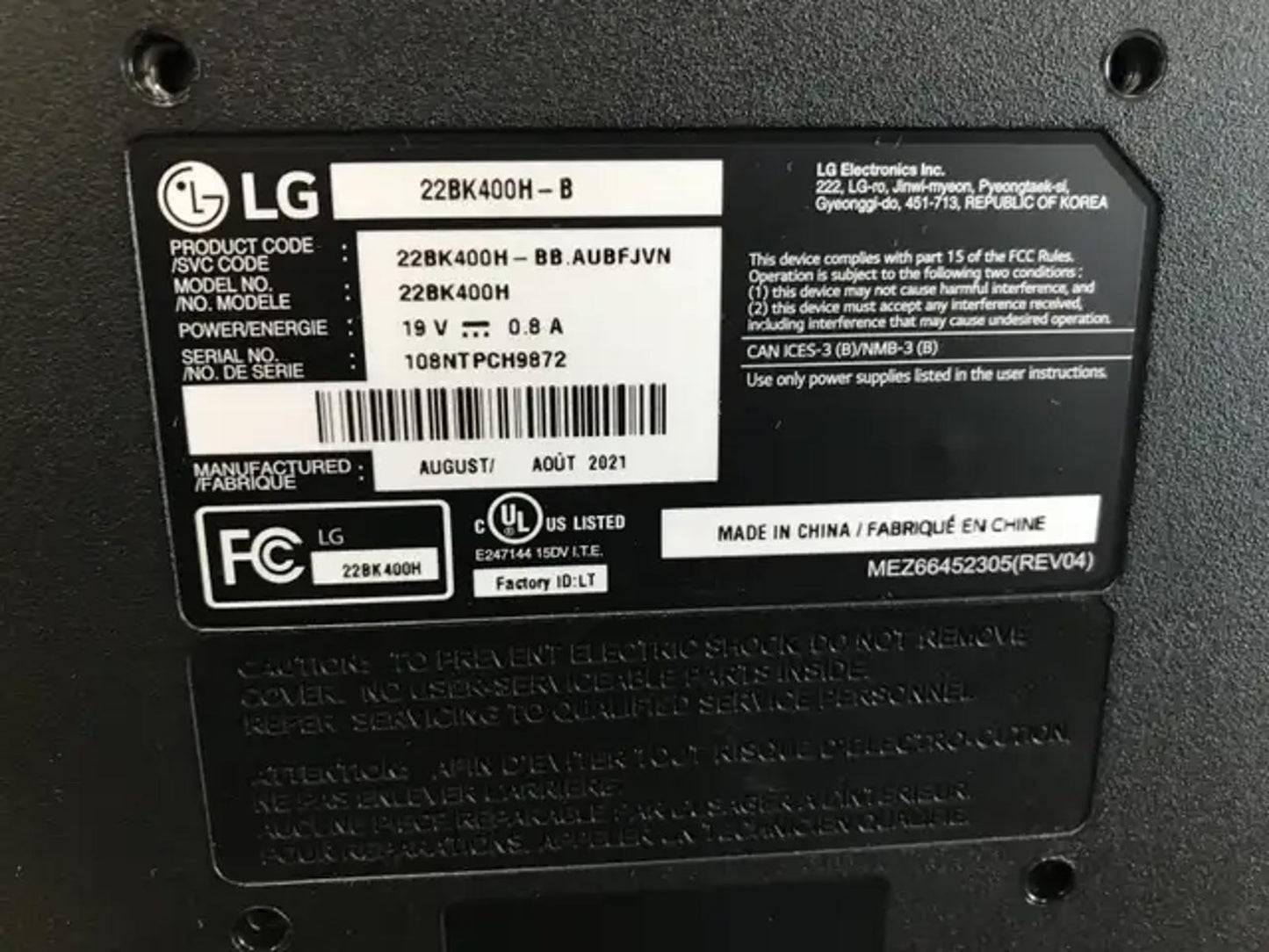 LG 22BK400H-B 22" Monitor