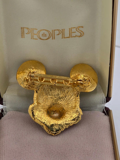 Vintage Mickey Mouse Disney Brooch Enamel Crystal Pin Gold Tone - Peoples Box