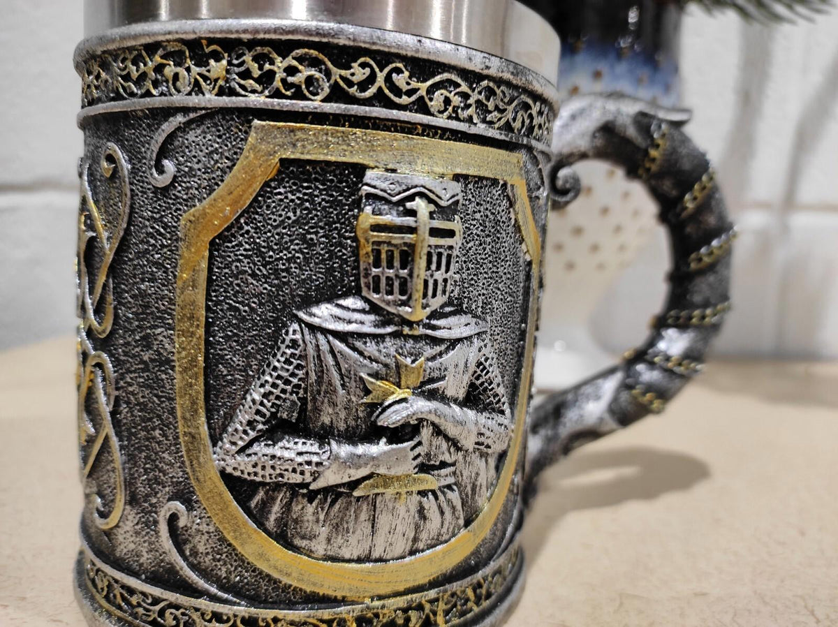 Chope tankard médiévale de chevalier croisé de l’Ordre de la Croix Ebros, armure, grande capacité
