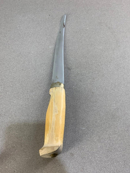 Signed J. Marttiini Finland Hand Ground Stainless Fillet Knife w/Leather Sheath