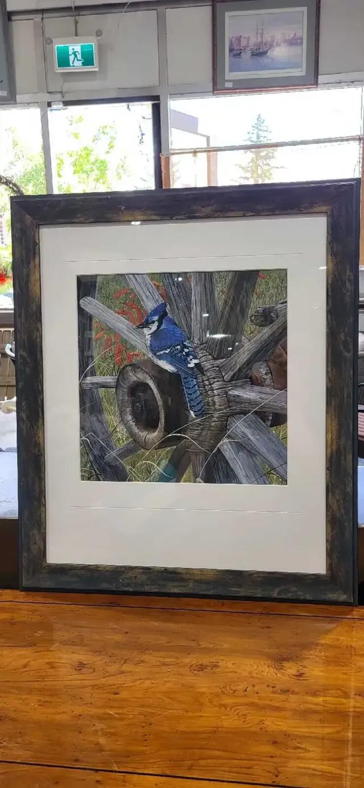 Blue Jay Art Print with Rustic Frame