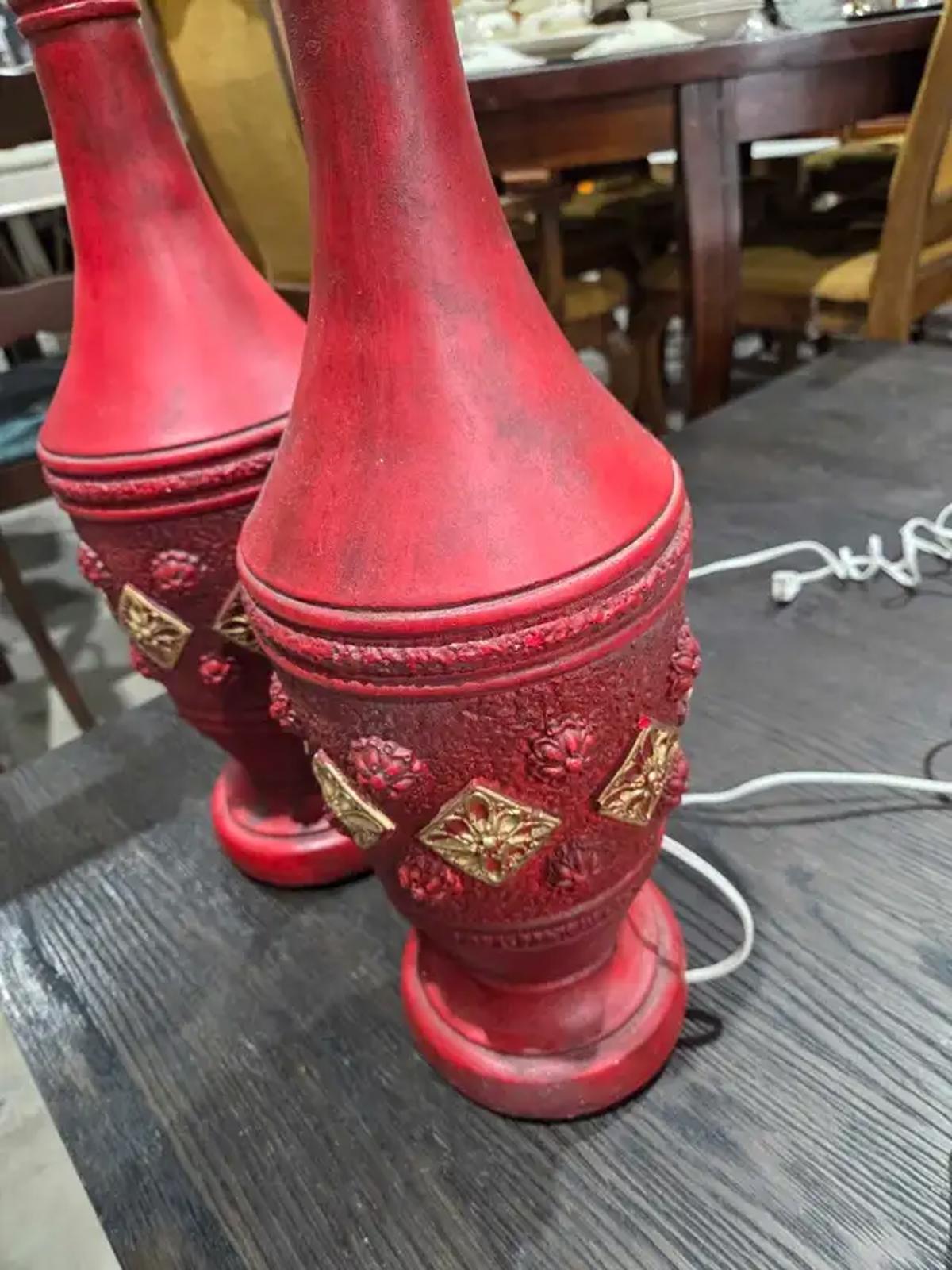 Ceramic Red Table Lamps - 2 Matching