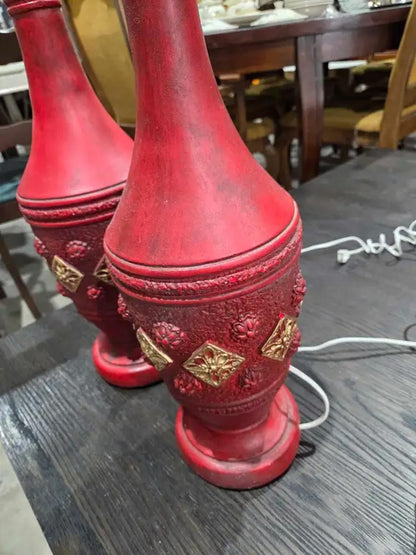 Ceramic Red Table Lamps - 2 Matching