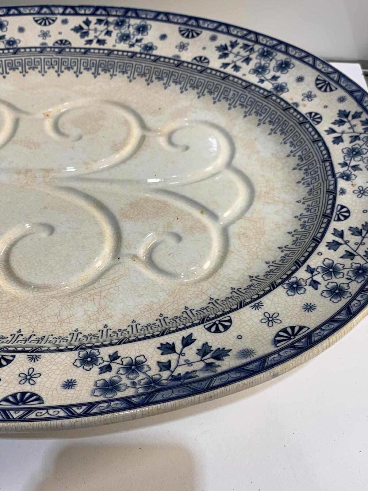 Plat à viande ancien Wedgewood Mandarin Harvest cannelé avec jus creux c. 1900 Rare