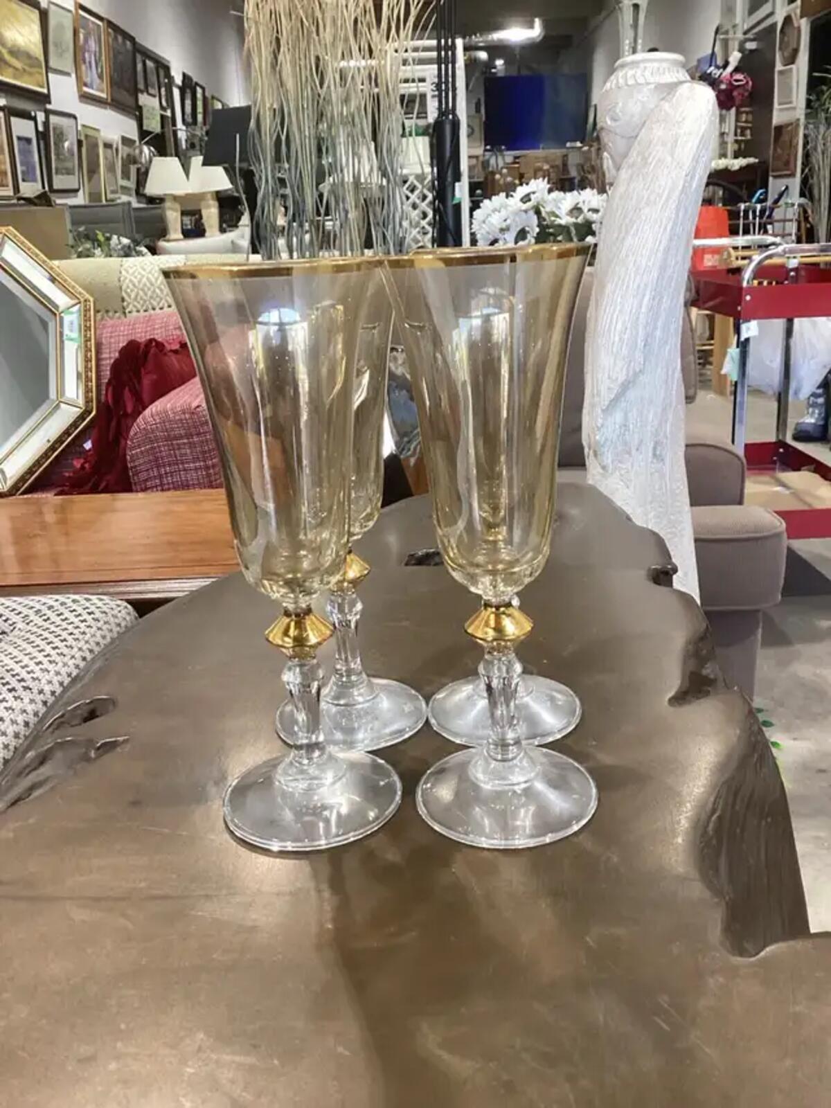 Gold Rimmed Champagne Flutes - 4 Available