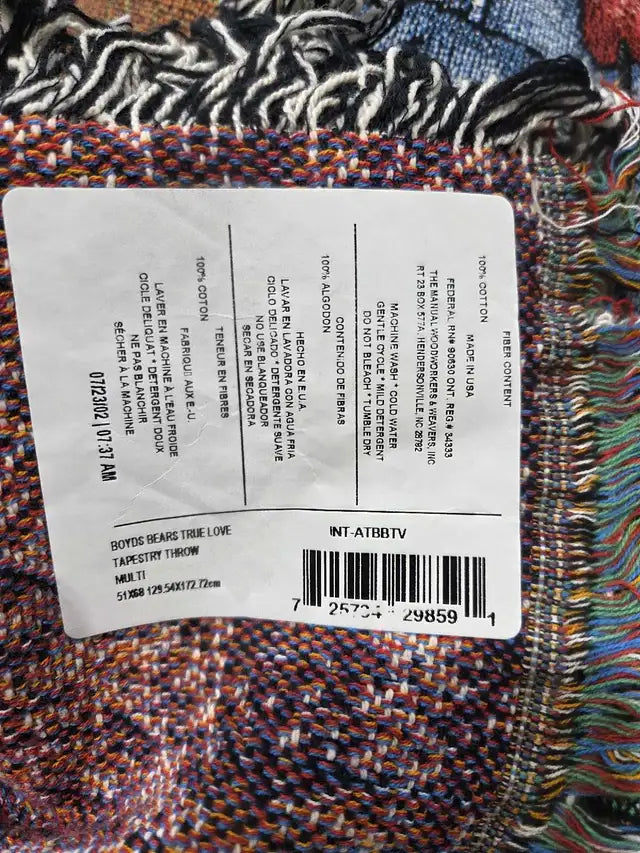New! Boyds Bears 100% Cotton Throw Blanket