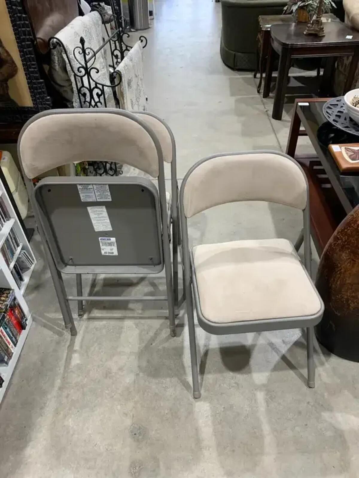 Set of FOUR Sand Coloured Faux Suede Folding Chairs