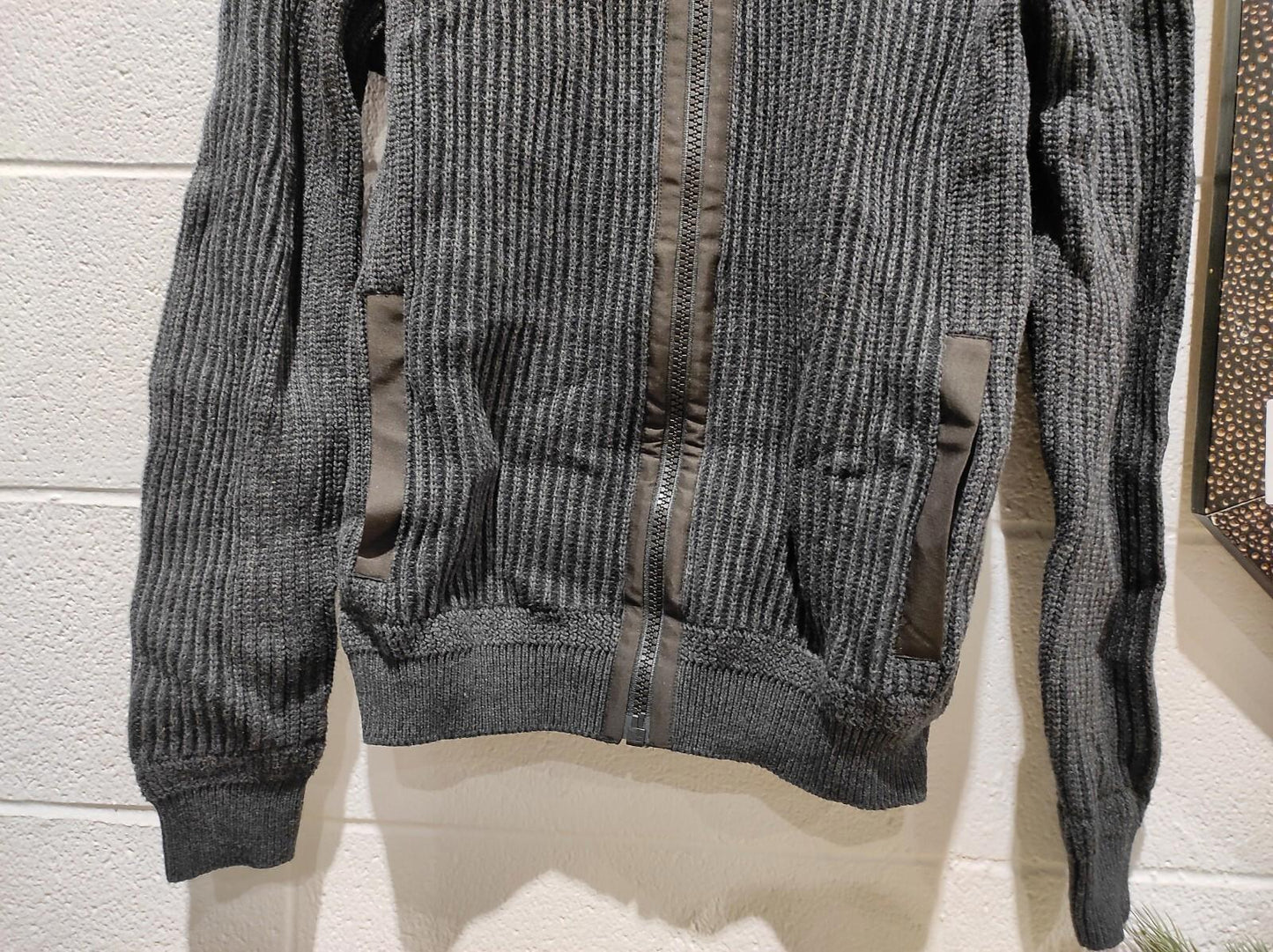 Vintage Calvin Klein Men's M Ribbed Woven 100% Cotton Knit Zip Up Navy Sweater