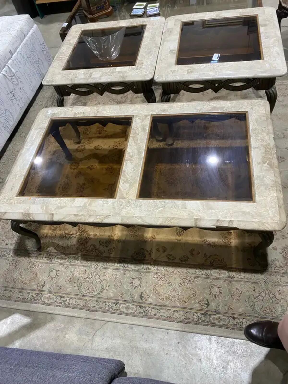 Glass & Marble Coffee/End table Set