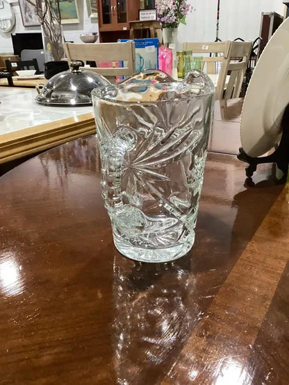 Floral Etched Glass Pitcher