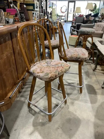 Vintage Wooden Swivel Bar Stools - set of 3