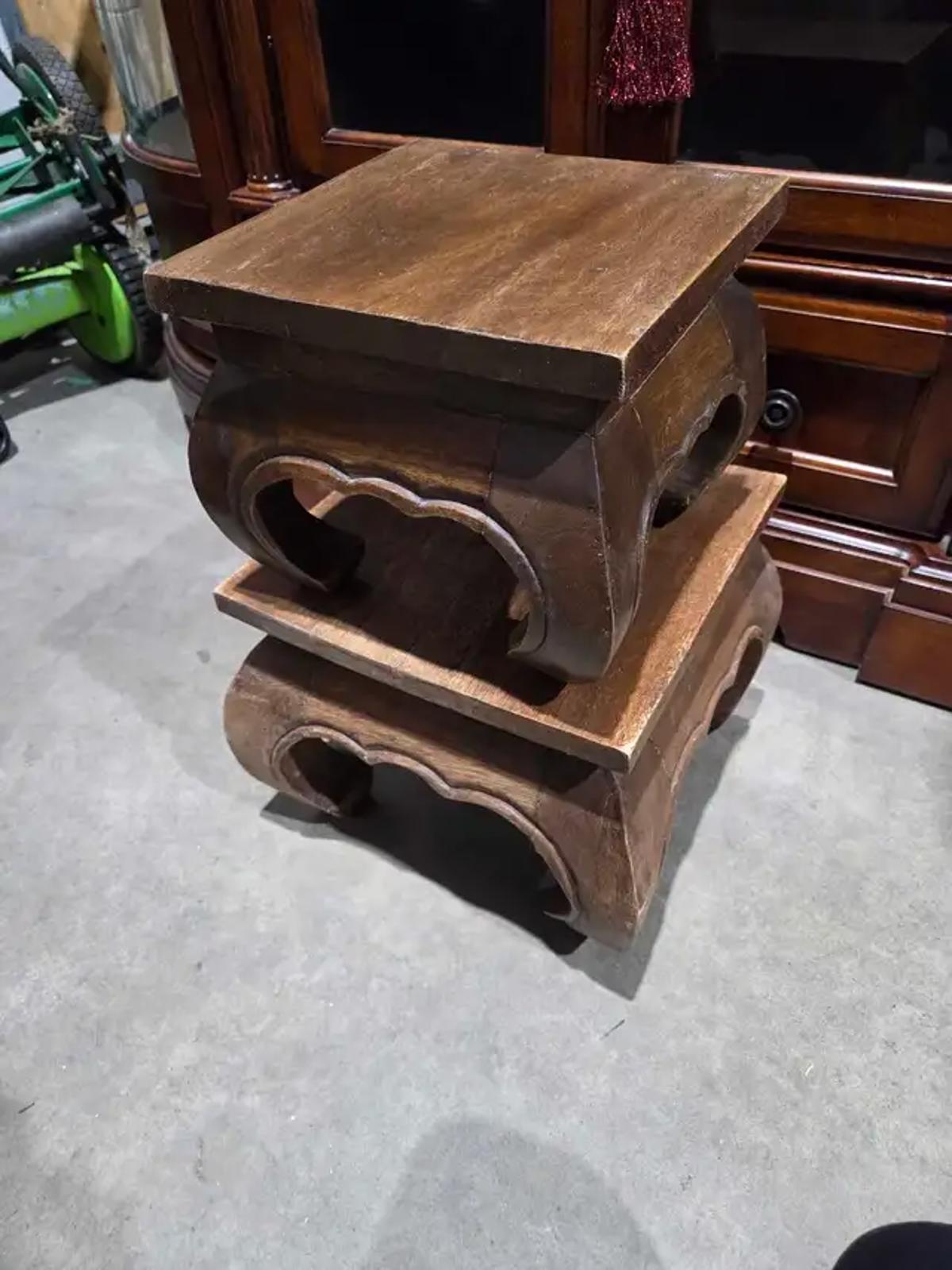 Rustic Wooden Carved Mini Stool Stands