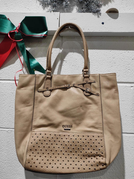 GUESS Rhinestones Large Tote Handbag Purse- Beige