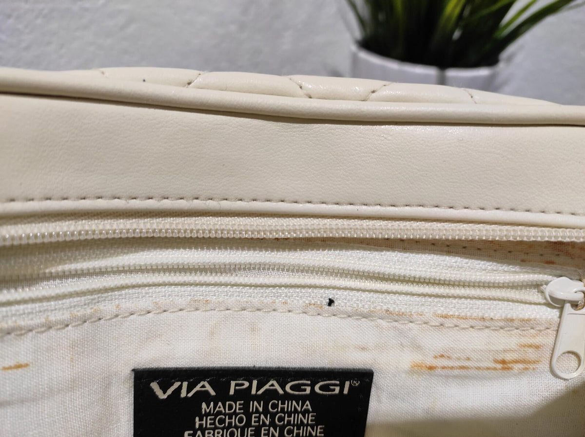 Sac bandoulière beige Via Piaggi de petite taille, avec bandoulière tressée à chaîne