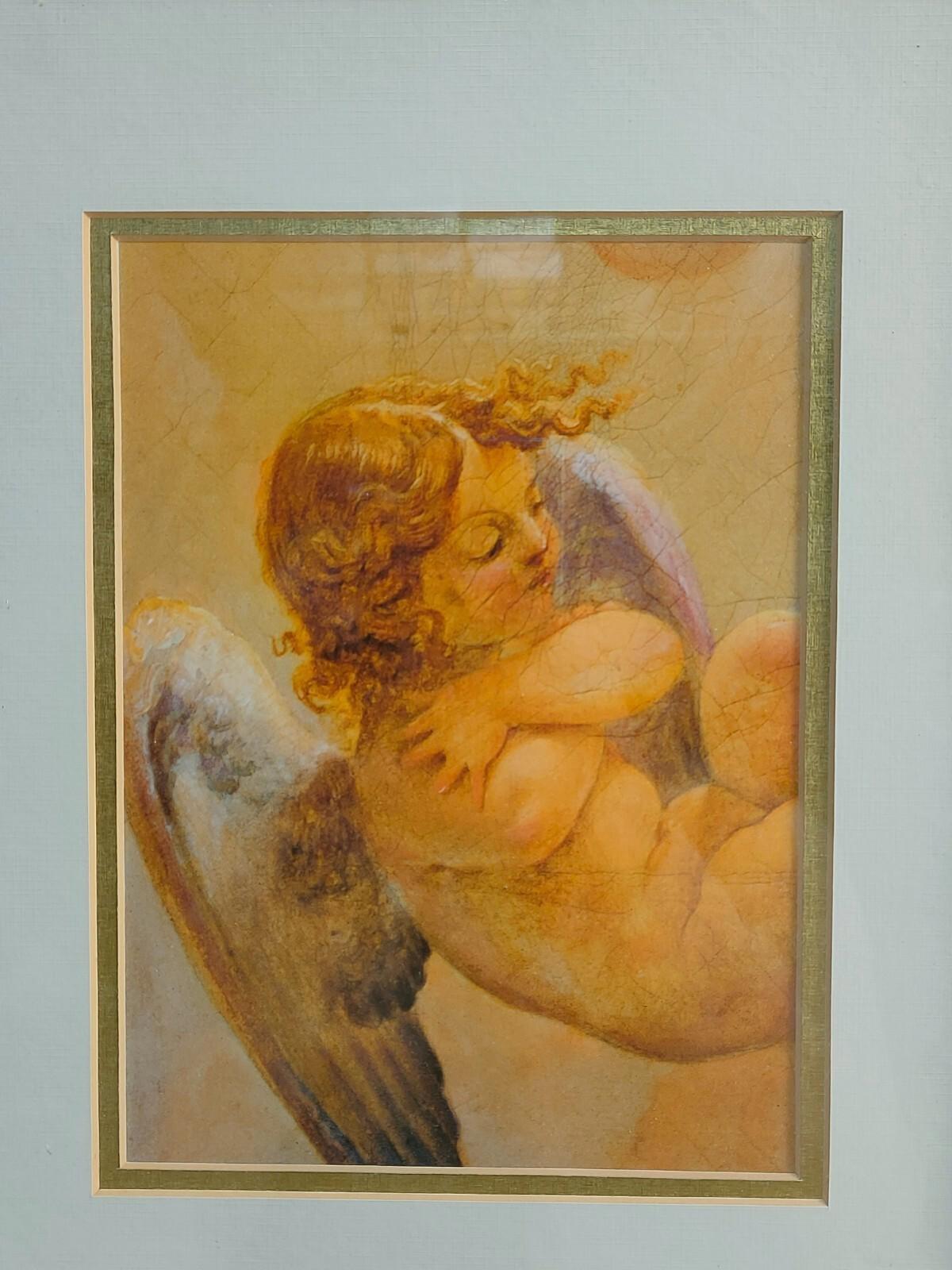 Vintage Cherub Angel Print Framed
