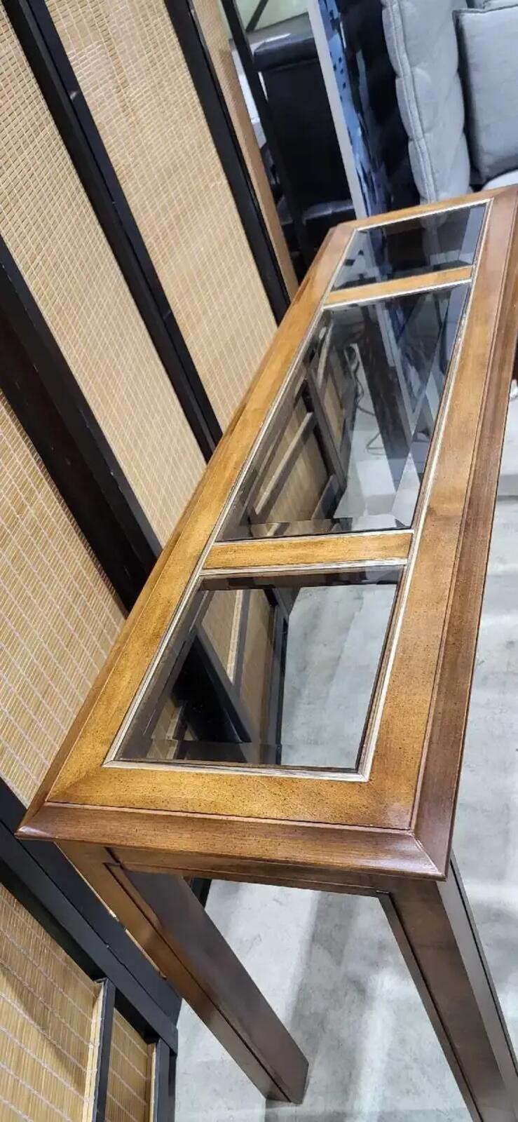 Solid Wood Console Table with Glass Inserts