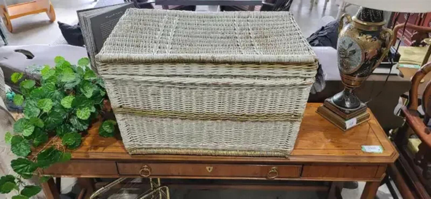 Large White Wicker Storage Trunk