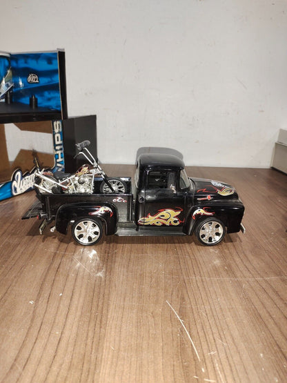 Hot Wheels 1956 Ford Pickup Truck & Chopper Set 1:18 Model Toy