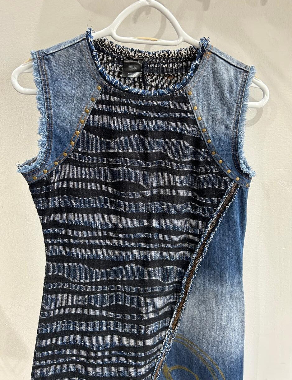 Desigual Denim Dress Size S Blue Mixed Media Artsy