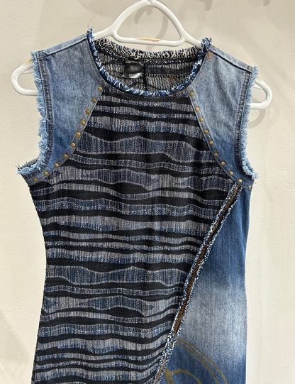 Desigual Denim Dress Size S Blue Mixed Media Artsy
