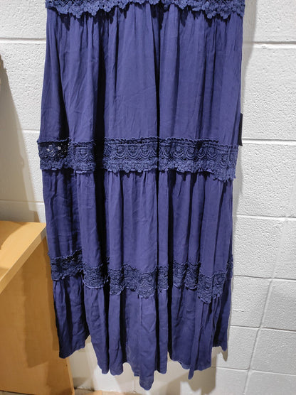Lulus Size XL Dress Women's Blue Navy Lace Ruffled Tiered Maxi Molinetto