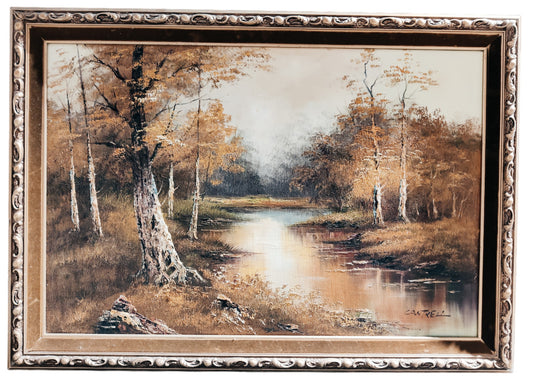 Phillip Cantrell Oil Painting Landscape with Lake 41" x 29" Signed and Framed