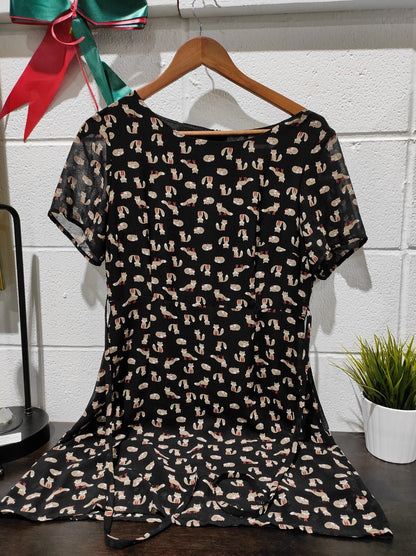Gold Kid London Dress Women's Black Fox Print Size US- 6 Waist Lined