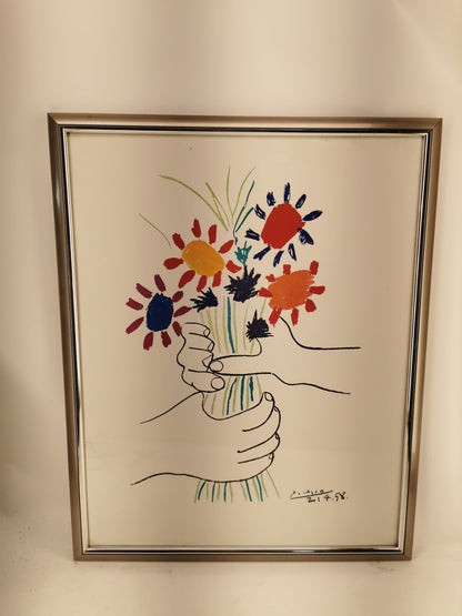 Pablo Picasso "Flowers in the Hands" Vintage Lithograph Art Print on heavy stock
