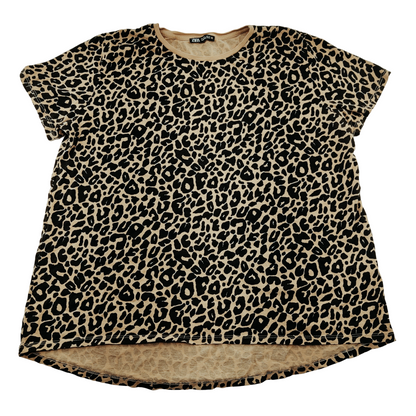 Zara Leopard Print Short Sleeve Shirt Women's Size L