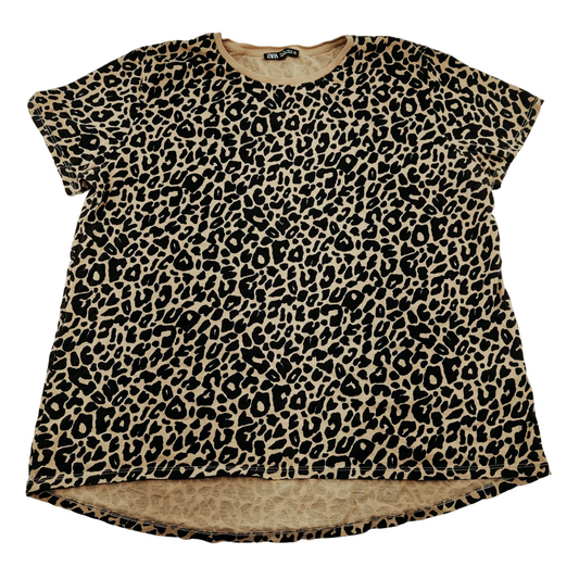 Zara Leopard Print Short Sleeve Shirt Women's Size L