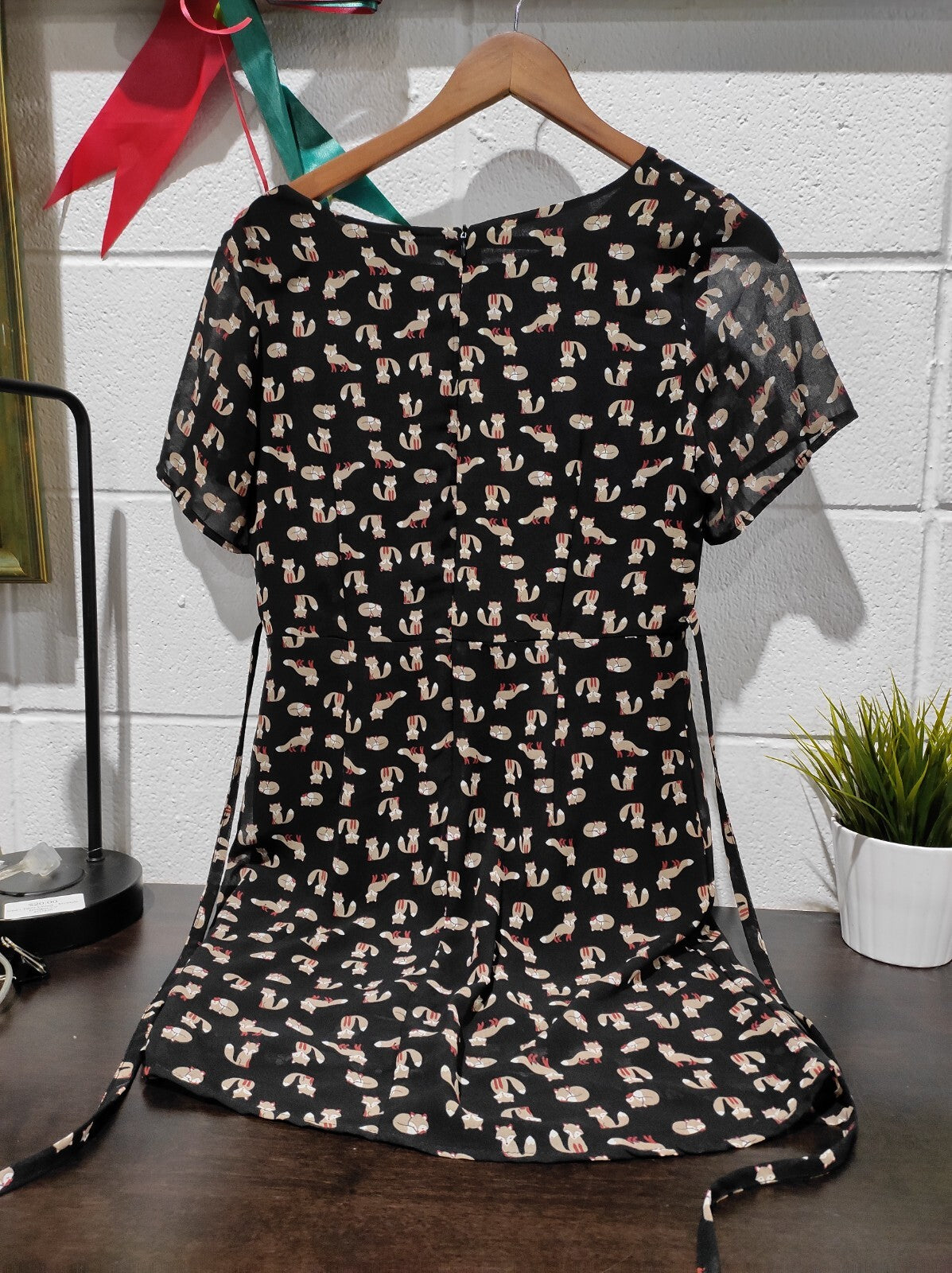 Gold Kid London Dress Women's Black Fox Print Size US- 6 Waist Lined