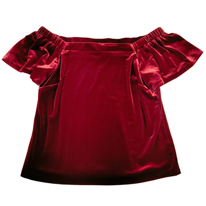 White House Black Market Red Velvet Off-the-Shoulder Shirt Size XS