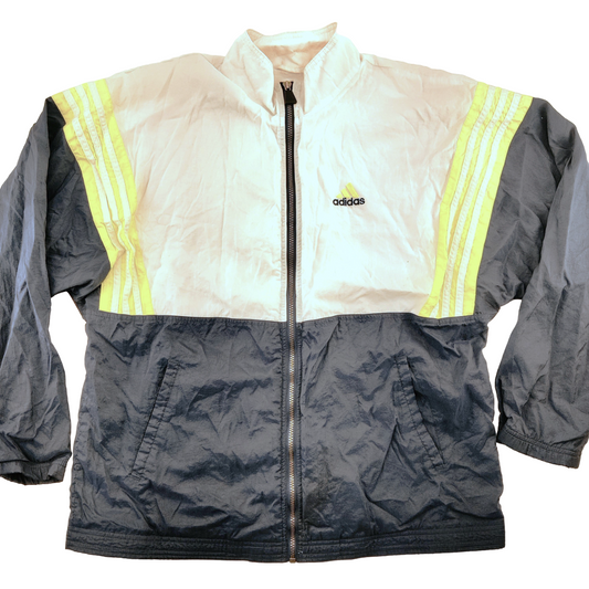 Vintage Adidas Windbreaker Blue and White with Highlighter Yellow Accents