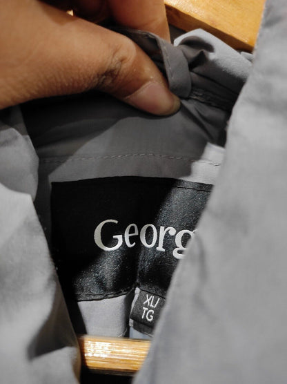 George Grey Hooded Pockets Long Sleeves Puffer Coat Jacket Size-XL