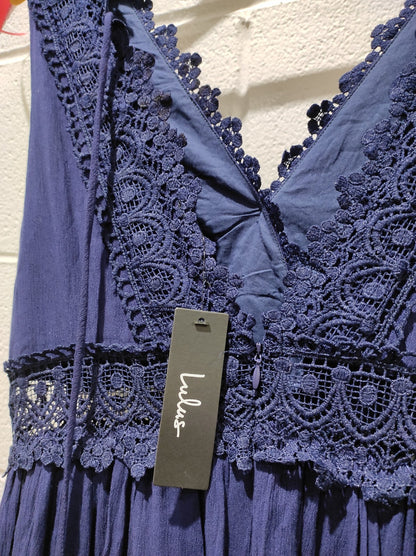 Lulus Size XL Dress Women's Blue Navy Lace Ruffled Tiered Maxi Molinetto