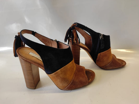 Halogen Women's Navy Tan Brown High Heel Leather Suede Sandals Size 7M